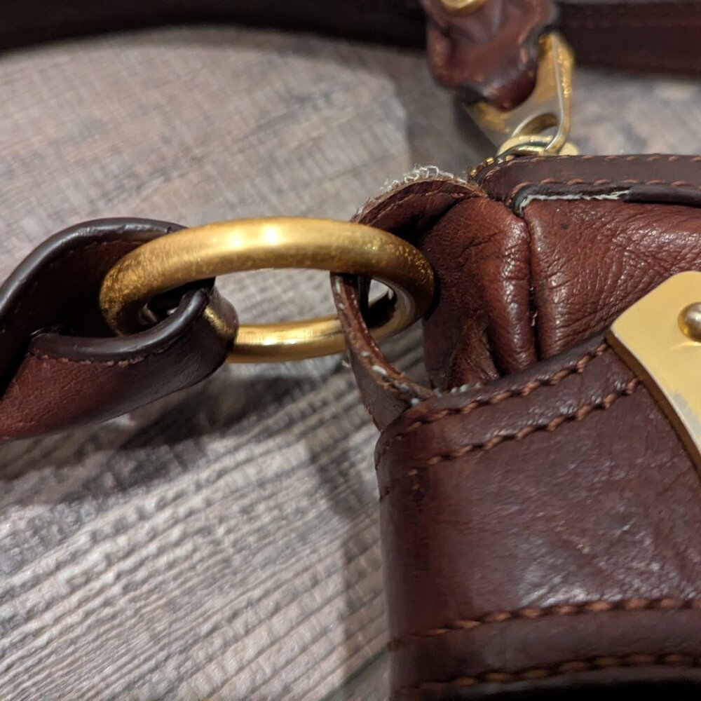 B. Makowski Brown Soft Leather Shoulder Bag Y2K Slouchy Front Pockets Brass - Picture 7 of 16